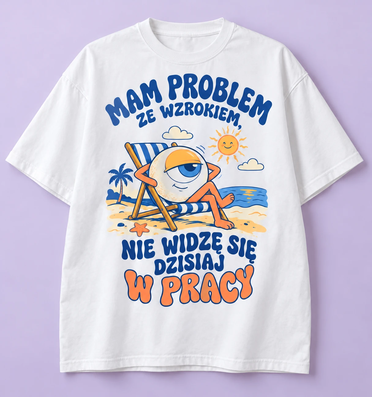 Biała koszulka z nadrukiem Nie widzę się w pracy